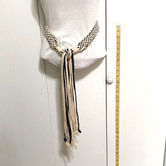 MACRAME Boho Gypsy Hippie Belt with Cords Waist Navy Blue Beige 36 inches - Picture 4 of 12